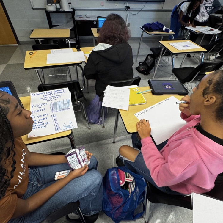 Mrs. Harrell's Foundations of Algebra students created a two-step word problem, drew a graph, and made a table of ordered pairs with partners.