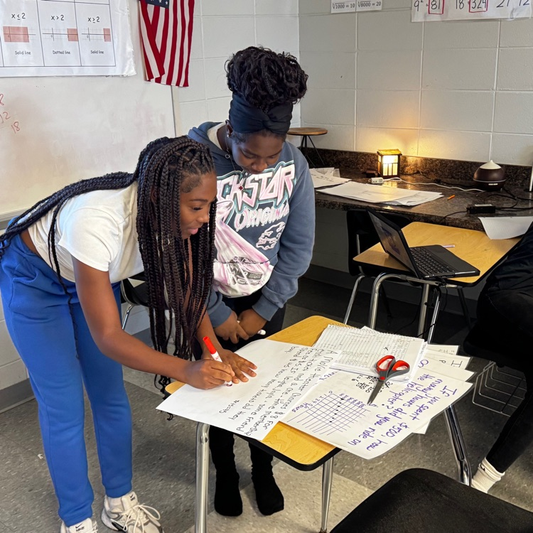 Mrs. Harrell's Foundations of Algebra students created a two-step word problem, drew a graph, and made a table of ordered pairs with partners.