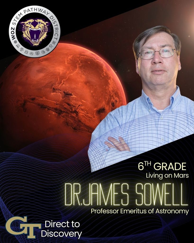6th grade students at Bainbridge Middle School explore living on Mars with Dr. James Sowell, professor Emeritus of Astronomy at GaTECH as part of the Direct to Discovery partnership between GaTech and Decatur County Schools.