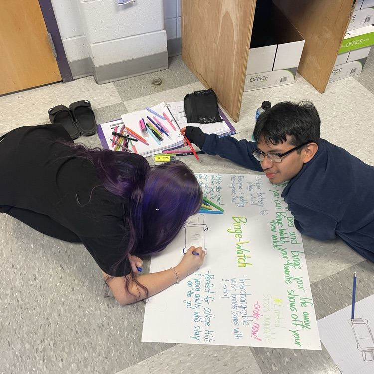 English II students practice using rhetorical strategies to sell the products or services they designed