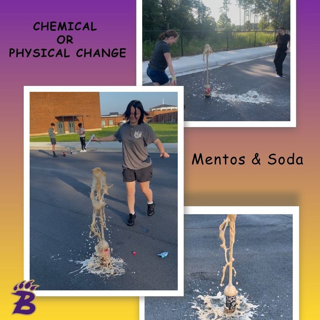 Students explored chemical and physical change using mentos and soda