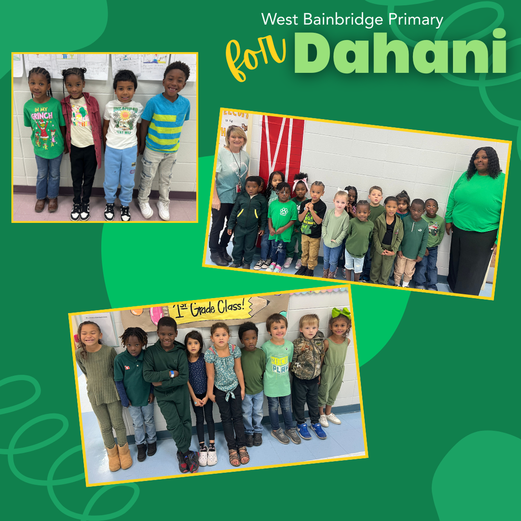 photo collage of students wearing green