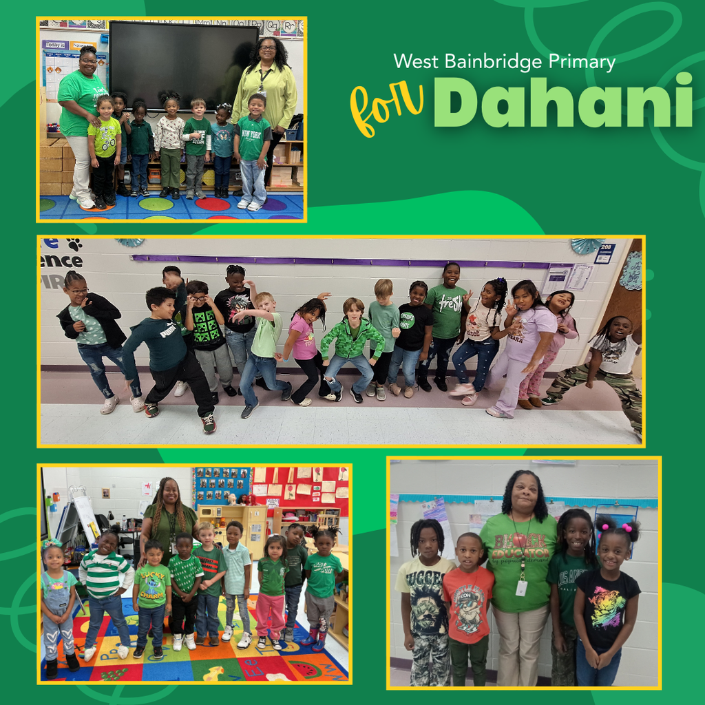 photo collage of students wearing green