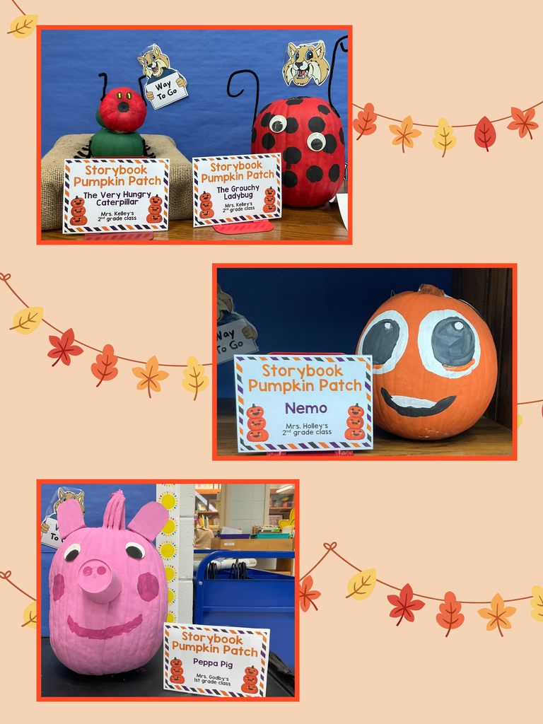 photo collage of pumpkins decorated like storybook characters