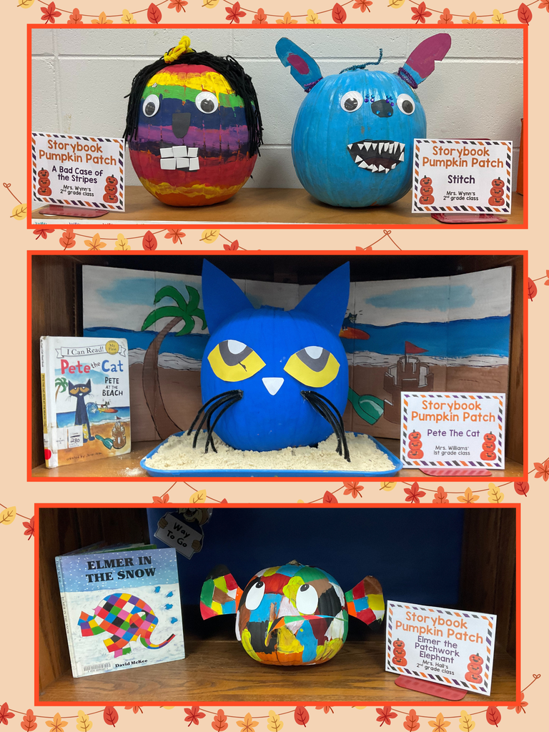 photo collage of pumpkins decorated like storybook characters