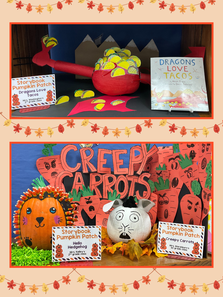 photo collage of pumpkins decorated like storybook characters