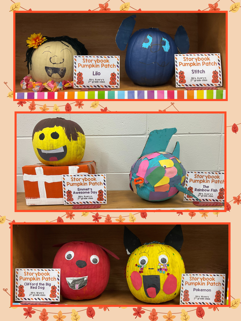 photo collage of pumpkins decorated like storybook characters