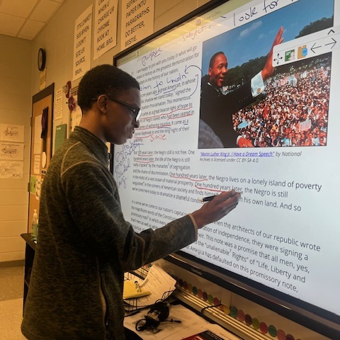 Mrs. Miller's Lit/Comp 1 students identified, analyzed and explained the use of rhetorical appeals and the elements of the rhetorical situation in King's "I Have a Dream" speech.