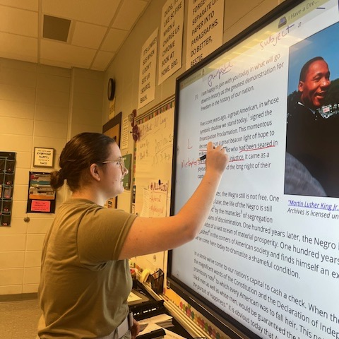 Mrs. Miller's Lit/Comp 1 students identified, analyzed and explained the use of rhetorical appeals and the elements of the rhetorical situation in King's "I Have a Dream" speech.