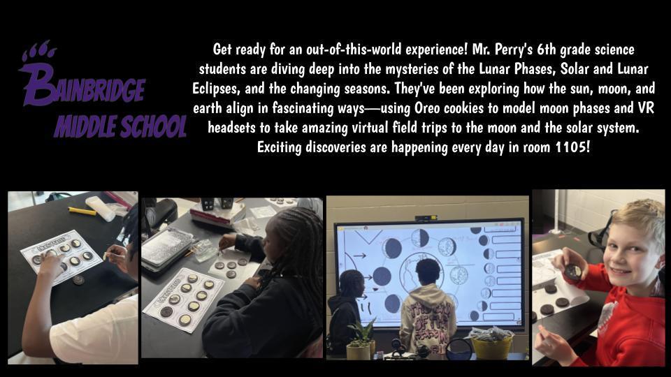 Images of the students demonstrating the moon phases using Oreo cookies. Students teaching others using the viewboard and enjoying their Moon phase demonstrations. 