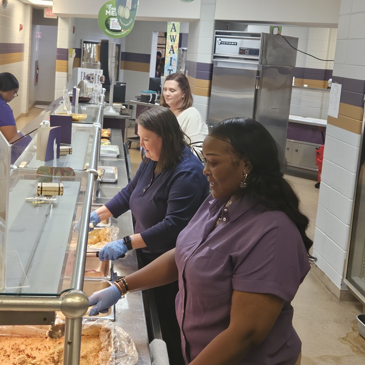 Mrs. Landry, Mrs. Davis-Loyd, and Mrs Miller helped seevw Thanksgiving lunch to the faculty and staff today. 
