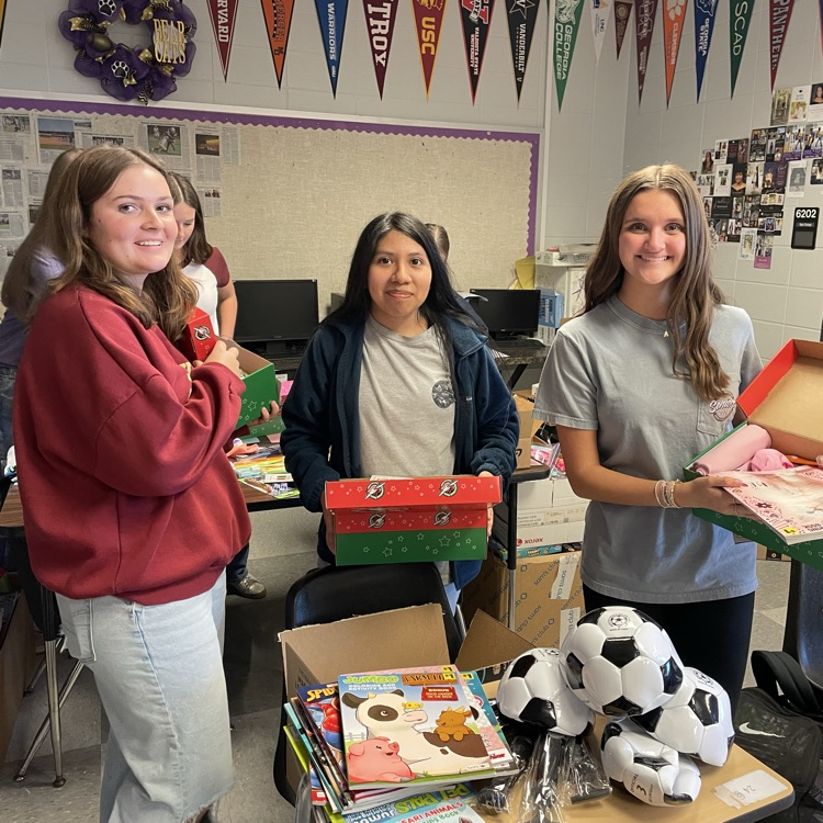 Anchor Club members packed thirteen shoeboxes today for Operation Christmas Child.  