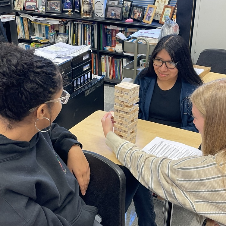 AP Lit students played review Jenga to prepare for an in-class essay over Fences.