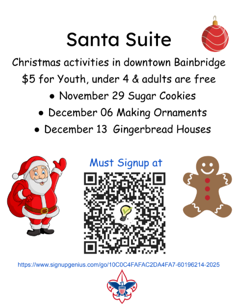 This image contains information about fun activity happening during the holiday season with the boy scouts.