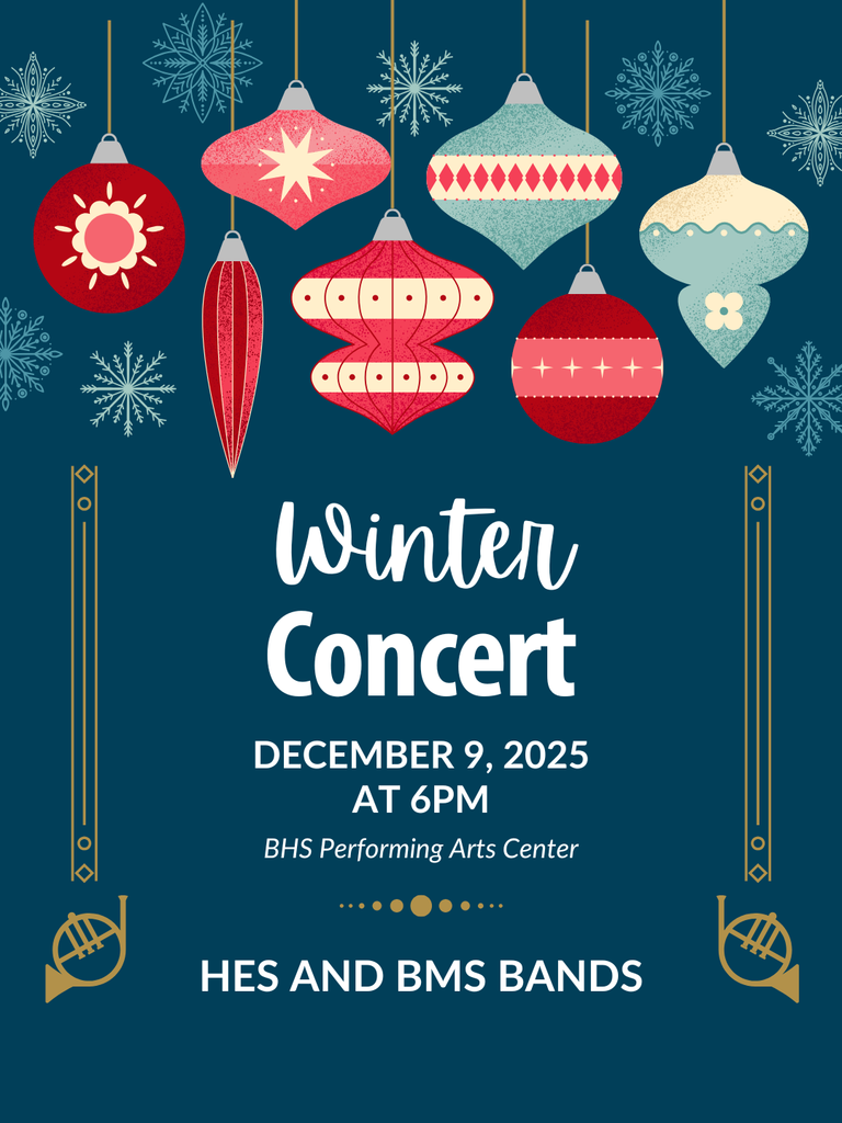 HES BMS Winter Concert 2025 December 9 at 6 PM at the Performing Arts Center