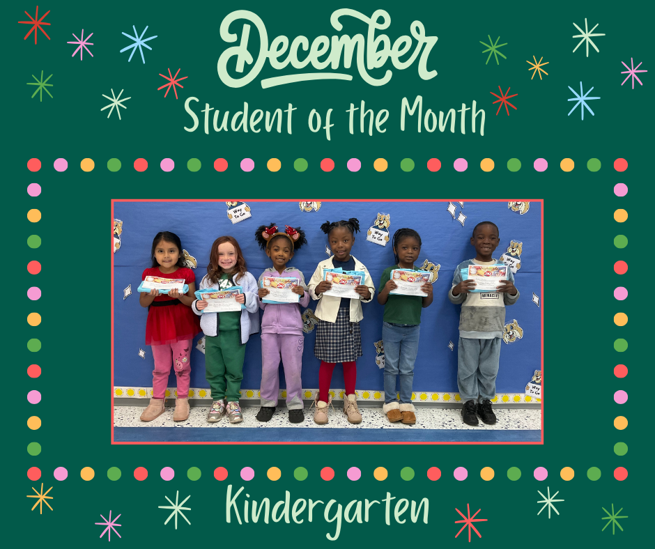 Picture of Kindergarten students of the month for December.