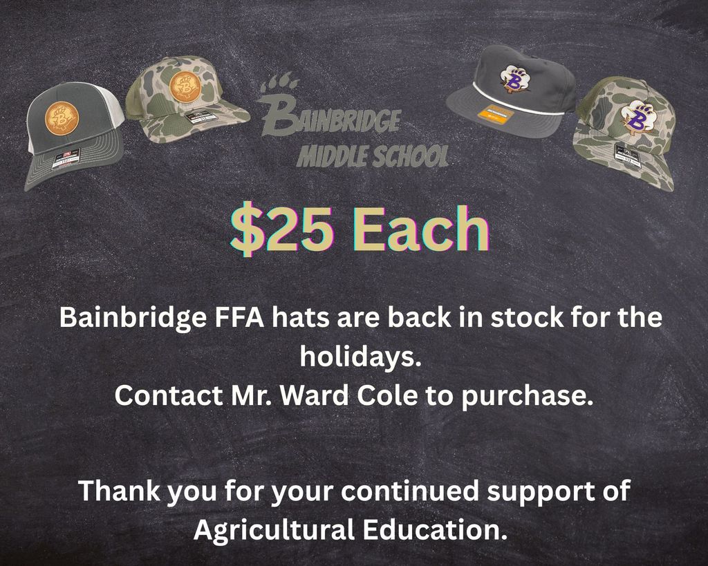 FFA hats are in stock and ready for sale. $25 each