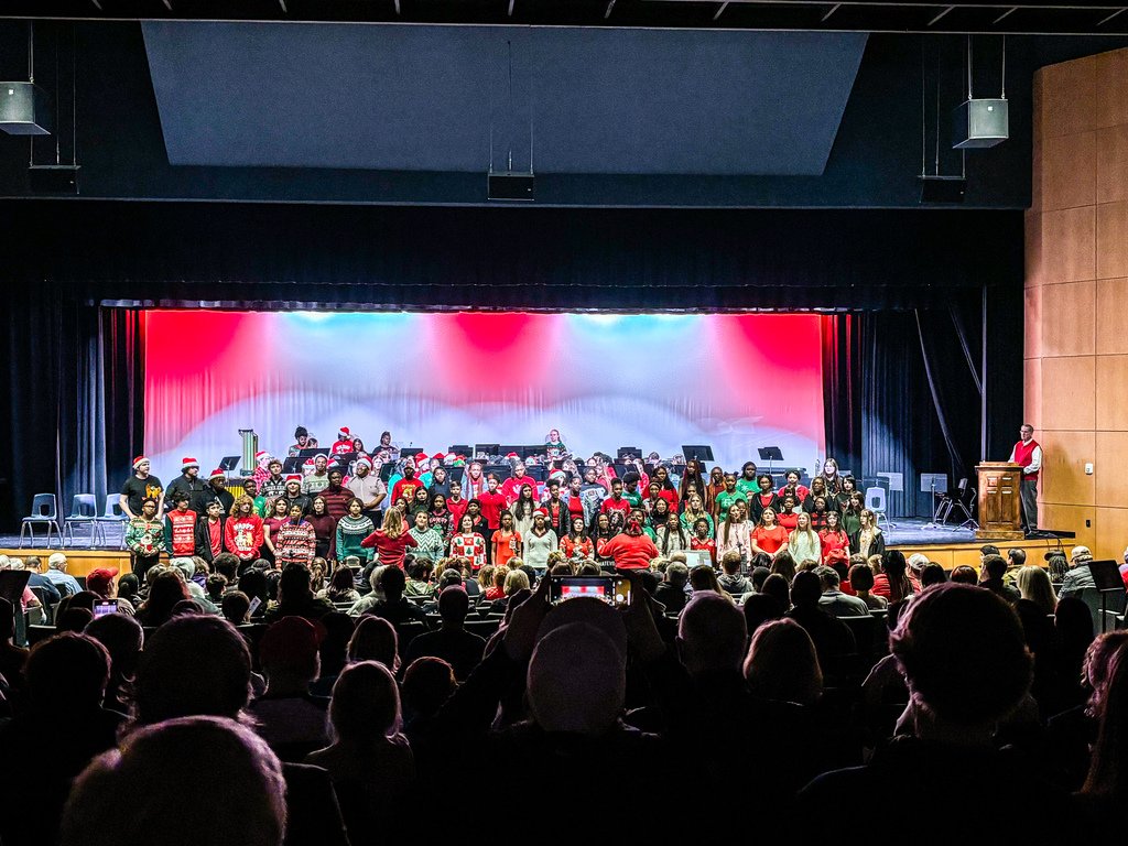 BHS Chorus & Musical Theatre Students with Concert Band behind them!