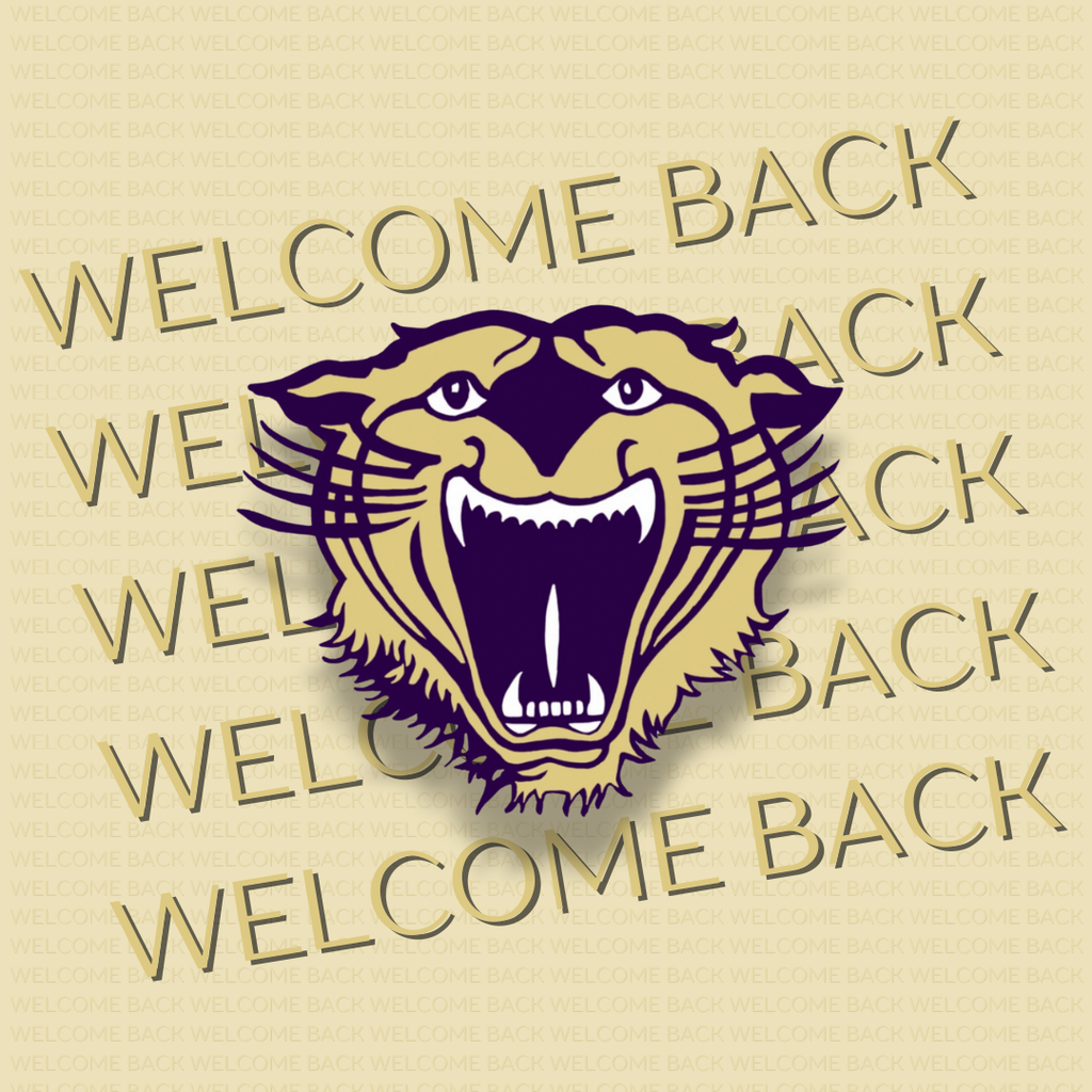 “Bearcat mascot centered on a gold background with repeated ‘Welcome Back’ text, welcoming the Bearcat family back to school.”