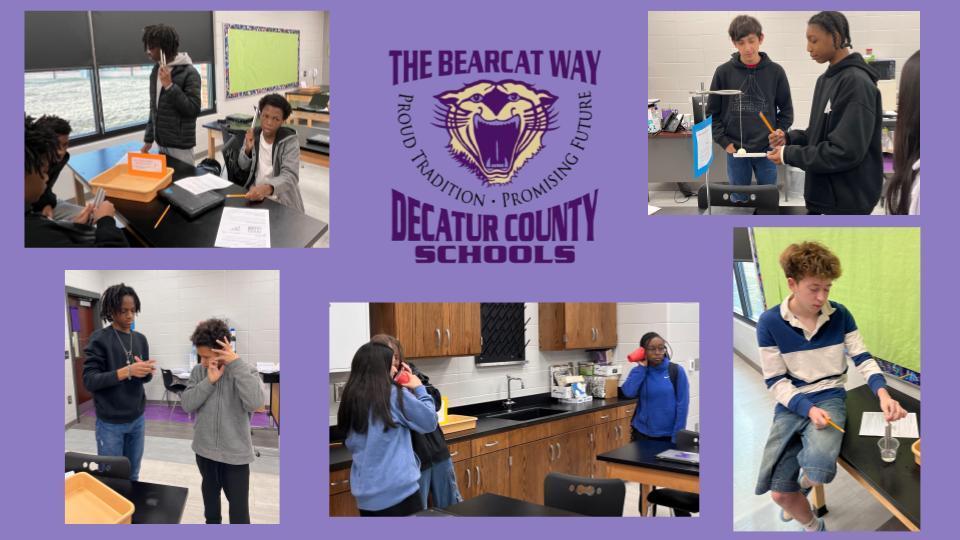 8th grade students at BMS learn about sound through stations.