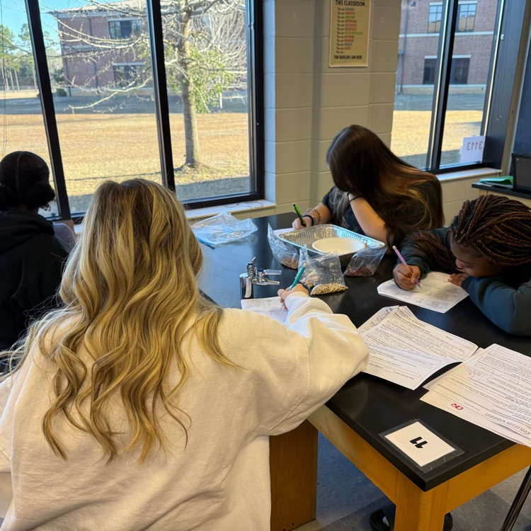 Students completed a natural selection lab in which they observed how microbe populations (modeled with beans) changed over multiple generations based on favorable traits, similar to real-life populations.
