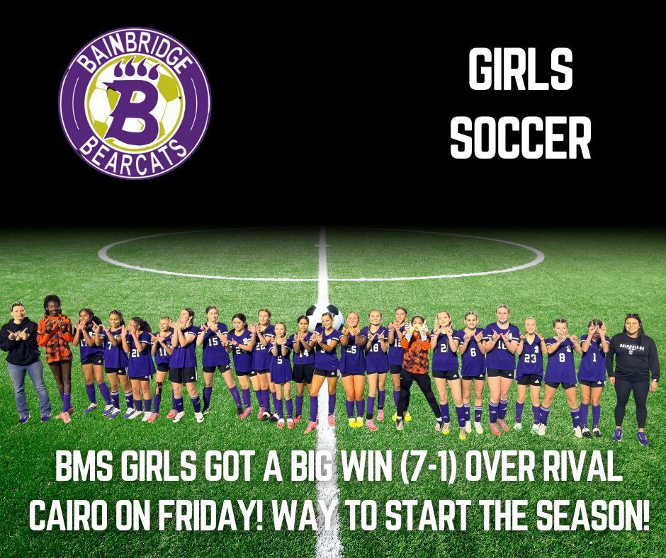 BMS Girls Soccer team started off the season with a win against Cairo! 7-1
