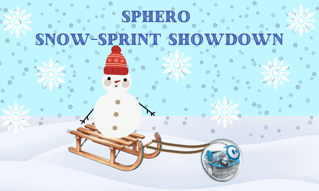 This image contains a picture of a snowman on a sled carried by a sphero robot for the sphero snow-sprint showdown.