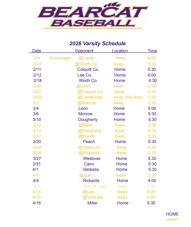2026 BHS Baseball Schedule