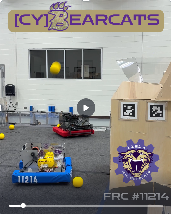 Image of Video linked showing FRC# 11214 robot running autonomous round shooting fuel into hub