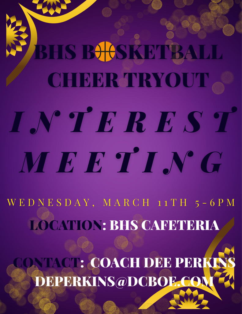 BHS Basketball Cheer Interest Meeting March 11, 2026 5PM-6PM
