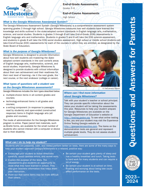 This image contains information about the Georgia Milestone Assessment.