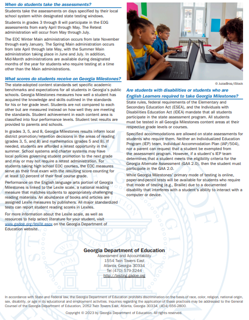 This image contains information about the Georgia Milestone Assessment.
