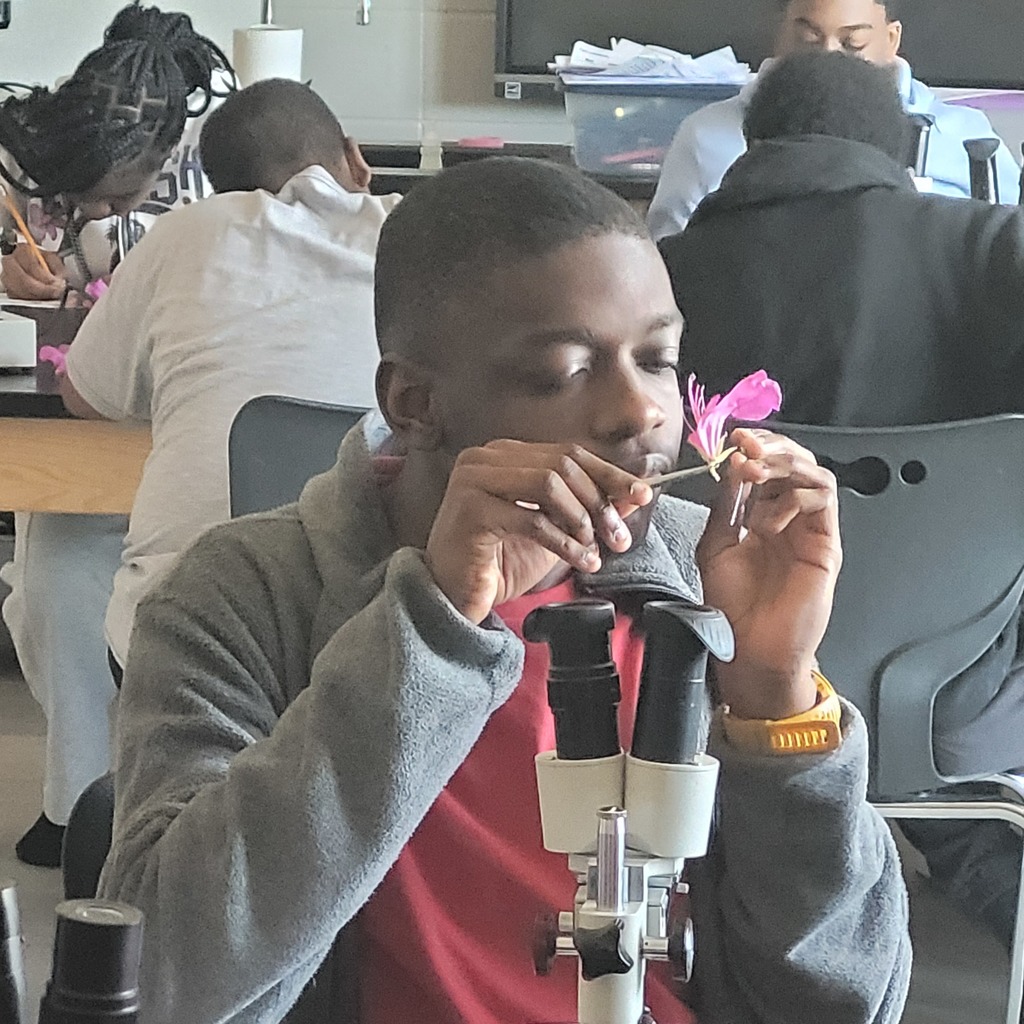 7th grade student smelling a flower