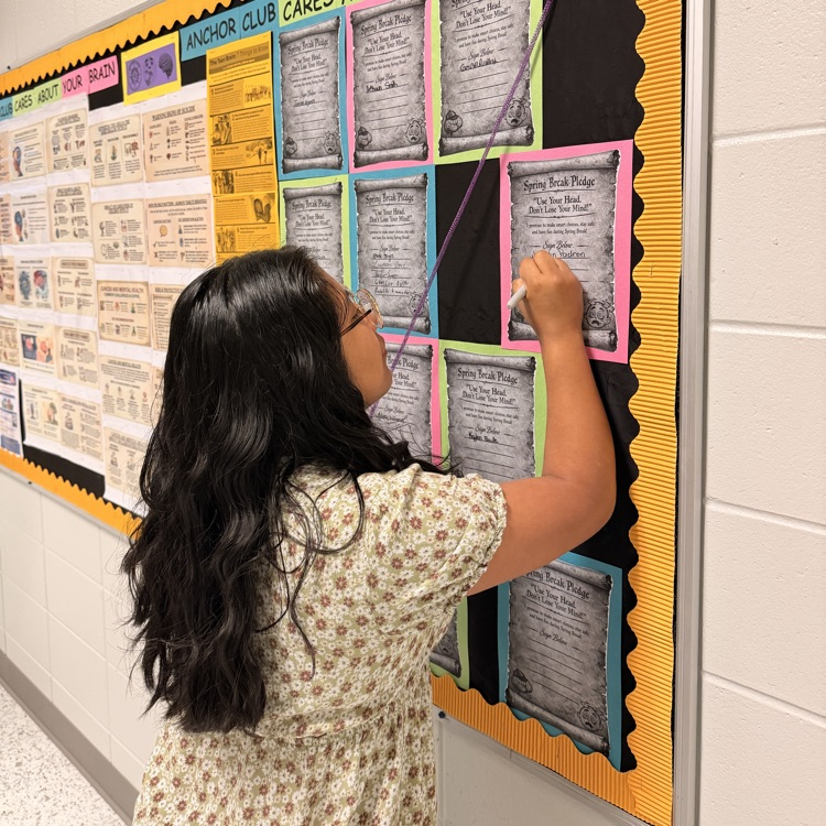 Stop by the bulletin board upstairs on the English wing to signs the Spring Break pledge promising to make good choices over the break. 