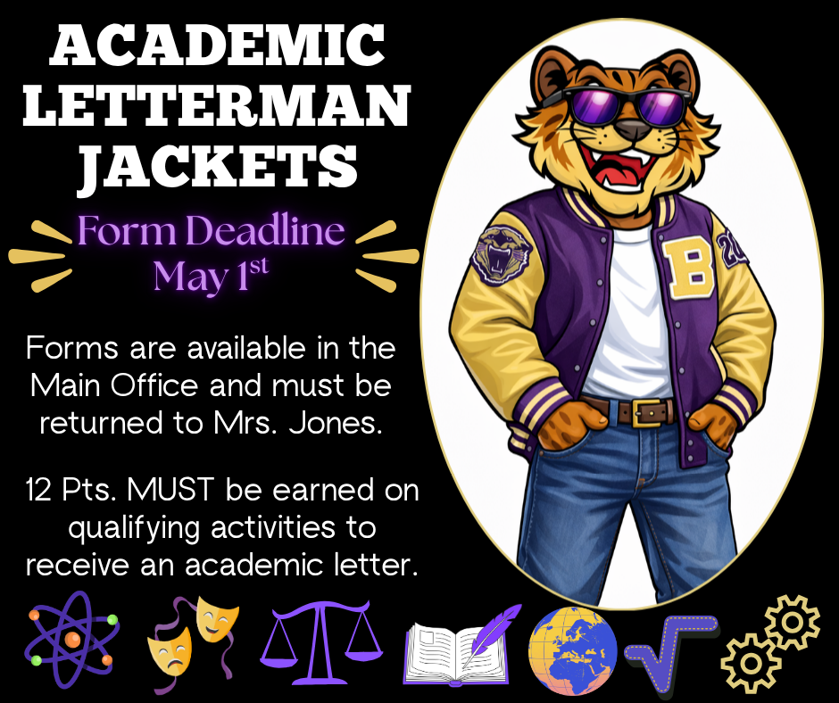 BHS Academic Letterman Jacket Forms due May 1st