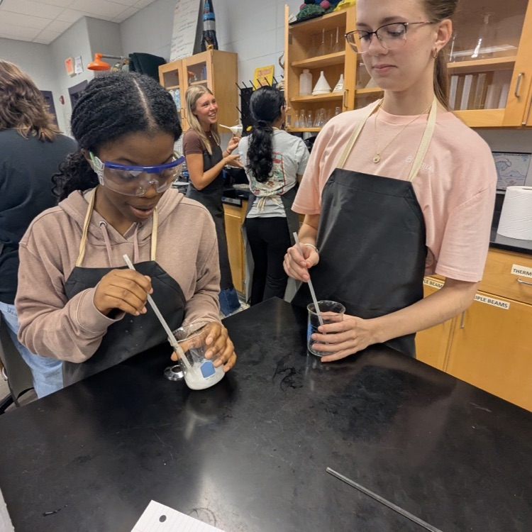 Mr. Kelley's chemistry class performed a percent yield lab with calcium carbonate, then joined up with Mrs. Cole's art class to make colorful homemade chalk they then used to decorate the sidewalks