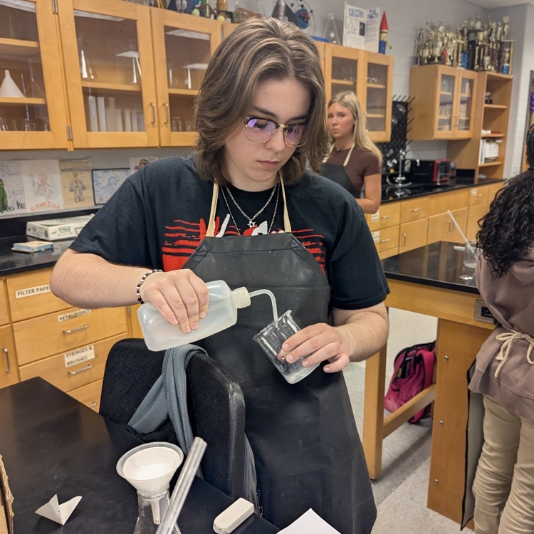Mr. Kelley's chemistry class performed a percent yield lab with calcium carbonate, then joined up with Mrs. Cole's art class to make colorful homemade chalk they then used to decorate the sidewalks