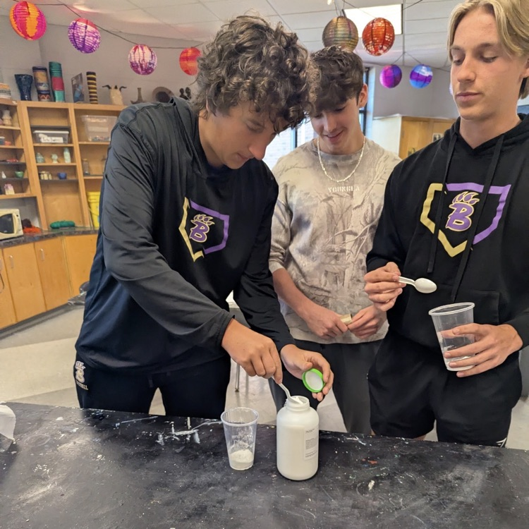 Mr. Kelley's chemistry class performed a percent yield lab with calcium carbonate, then joined up with Mrs. Cole's art class to make colorful homemade chalk they then used to decorate the sidewalks
