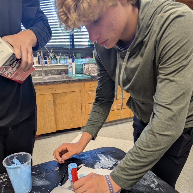 Mr. Kelley's chemistry class performed a percent yield lab with calcium carbonate, then joined up with Mrs. Cole's art class to make colorful homemade chalk they then used to decorate the sidewalks