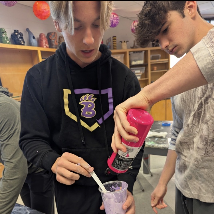 Mr. Kelley's chemistry class performed a percent yield lab with calcium carbonate, then joined up with Mrs. Cole's art class to make colorful homemade chalk they then used to decorate the sidewalks