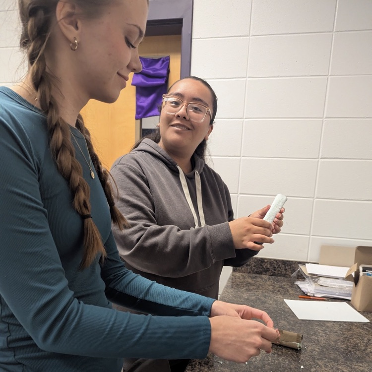 Mr. Kelley's chemistry class performed a percent yield lab with calcium carbonate, then joined up with Mrs. Cole's art class to make colorful homemade chalk they then used to decorate the sidewalks