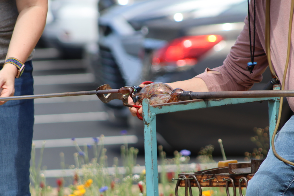 student engage with glass blowing demo at bhs