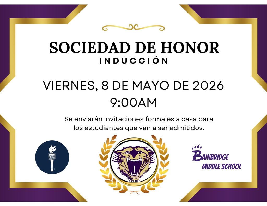 Honor Society Induction will be Friday, May 8, 2026 at 9AM. Invitations will be sent home. 