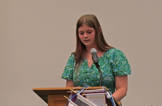 Serenity Rivera (9th grade Honorable Mention ), Jada Teal (10th grade Honorable Mention), Evynn Huggins (11th grade Winner) and Jacee Brock (12th grade and School Winner) read their Laws of Life essays to Rotary on Tuesday. 