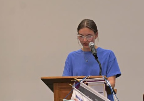 Serenity Rivera (9th grade Honorable Mention ), Jada Teal (10th grade Honorable Mention), Evynn Huggins (11th grade Winner) and Jacee Brock (12th grade and School Winner) read their Laws of Life essays to Rotary on Tuesday. 