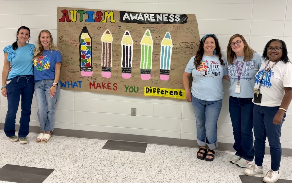 Group of Decatur County Schools staff dressed in blue for autism awareness