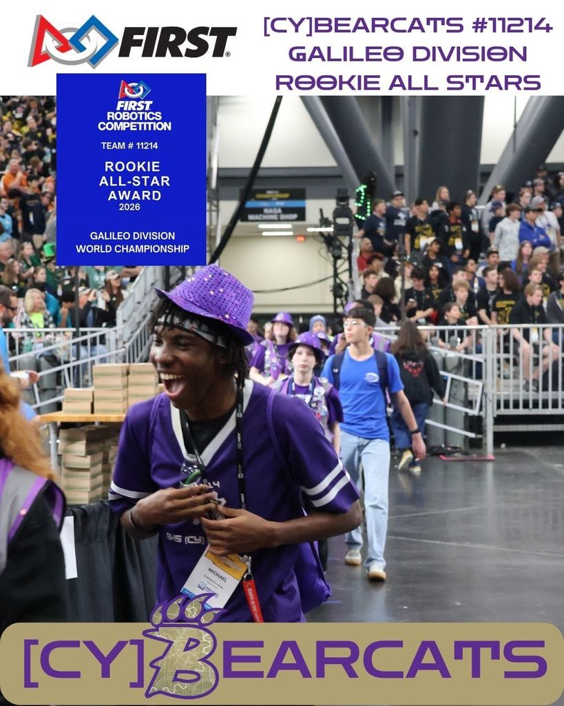 Accepting the award for ROOKIE ALL STAR on the Galileo Field at FIRST WORLD CHAMPIONSHIP 2026