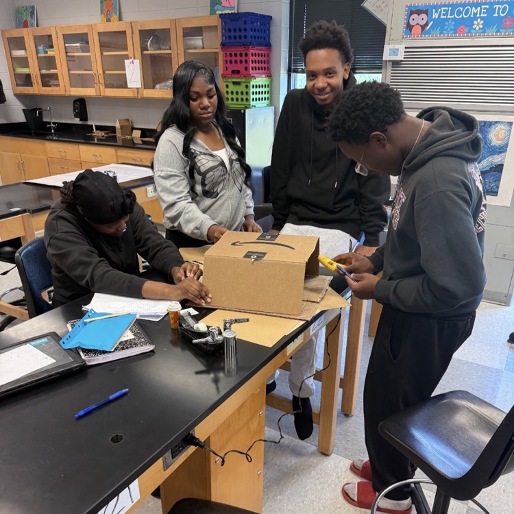 Students in Mrs. McDonald's Environmental Science classes designed, constructed, and tested structures that used wind and solar energy to power LED bulbs.