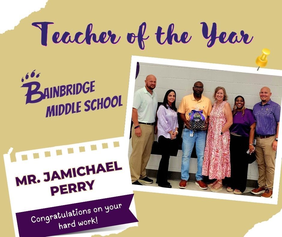 Mr. Perry the BMS Teacher of the year pictured with the administrative staff of BMS. 