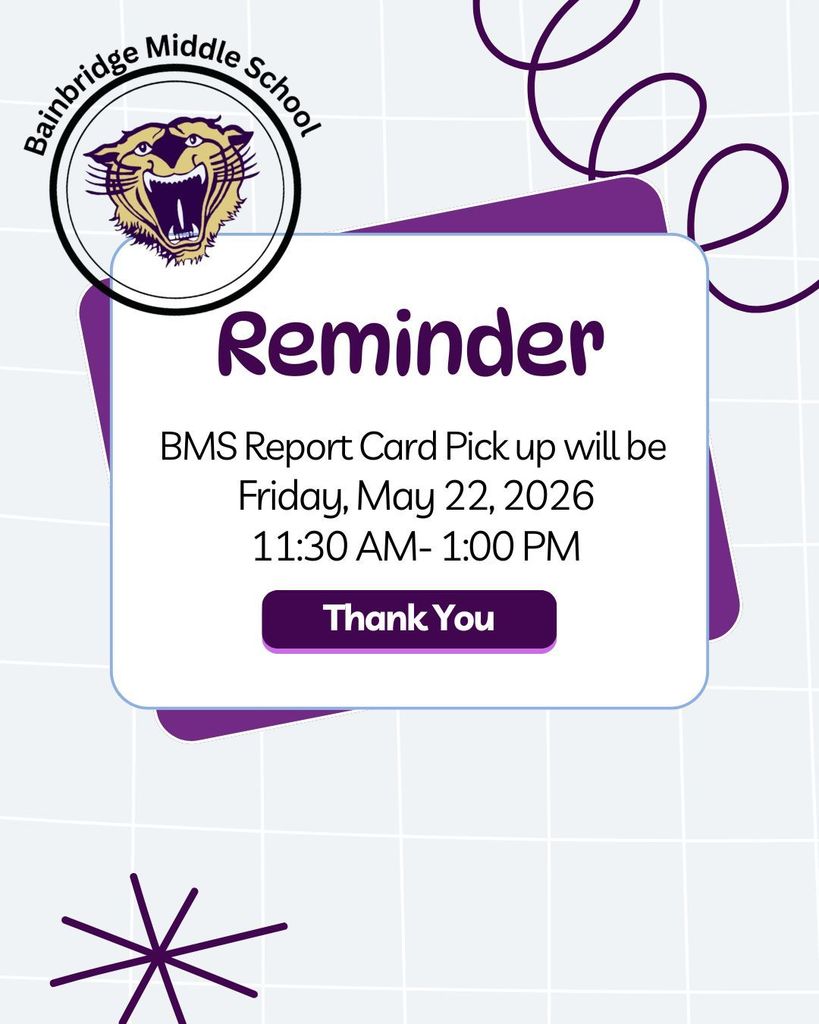 BMS Report Card Pick up will be Friday, May 22, 2026 11:30 AM- 1:00 PM